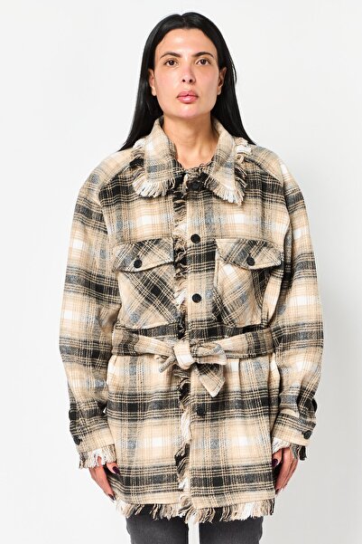 Salsa Women Plaid Belted Jacket Shirt, Multicolor