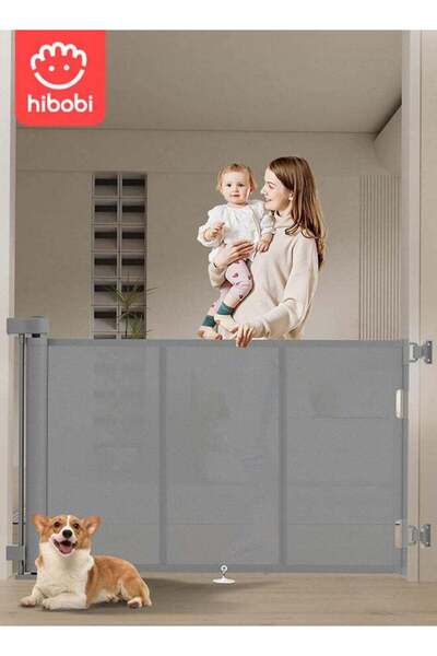 hibobi بوابة أمان قابلة للسحب، ١٨٠×٨٦ سم، بدون قضيب سفلي، قفل بيد واحدة، للسلالم والممرات والشرفات