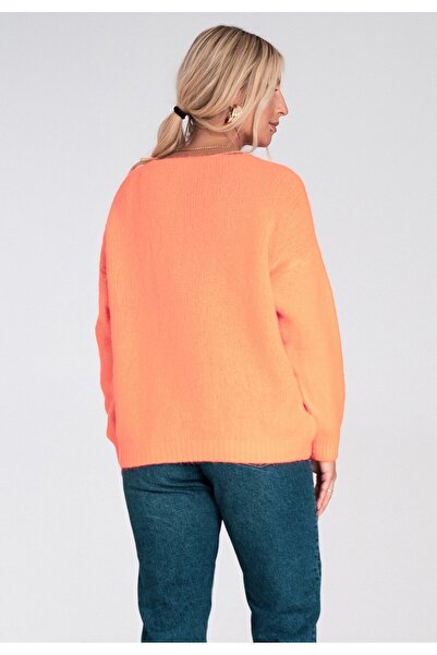 Figl Oversized loose sweater - V-neck sweater - Orange sweater M1236 size M
