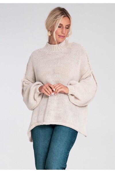 Figl Women's turtleneck sweater - Thick sweater for women - Beige sweater M1238 size XL