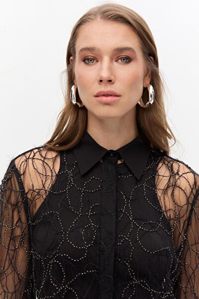 Shn Boncuklu balon kol gömlek