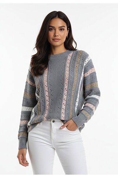 Figl Women's Oversized sweater - Women's openwork sweater - Gray sweater M1276 size M