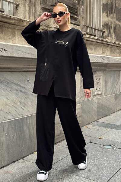 VAGGON Yazı Printed Casual Double Suit with Pocket Detail