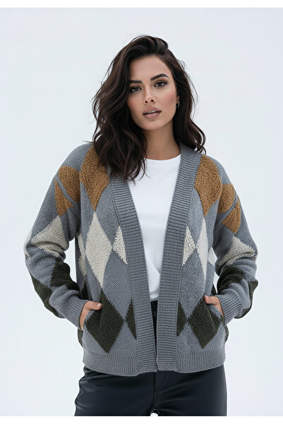 Figl Diamond sweater - Cardigan without closure - Gray sweater M1251 size S