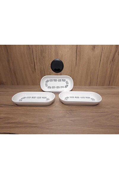 Keramika Boat Plate 3 Pieces 16X8 cm with Glossy Mottolu