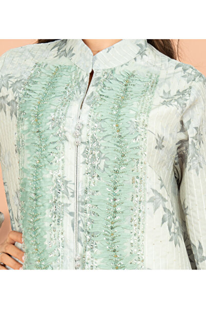 IKKXA Mandarin Colar Printed Elegant Jalabiya