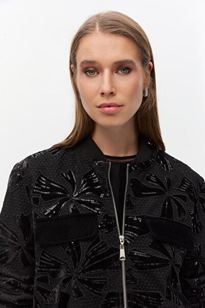 Shn Kadife desenli pul detaylı bomber