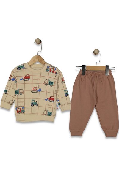 bebegen مجموعة تراكتور بني للأطفال الأولاد مطبوع مكونة من قطعتين