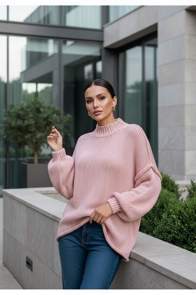 Figl Women's turtleneck sweater - Women's thick sweater - Pink sweater M1238 size XL