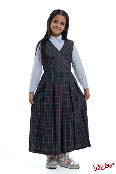 maryool lara مريول رصاصي وردي كاروهات موديل اربعة زرار