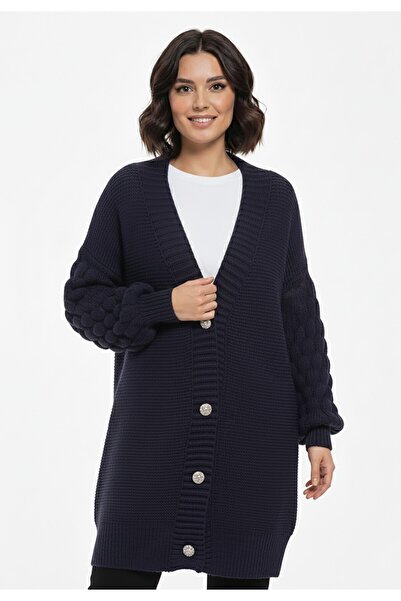 Figl Button cardigan - Oversized cardigan - Navy blue cardigan M1270 size M