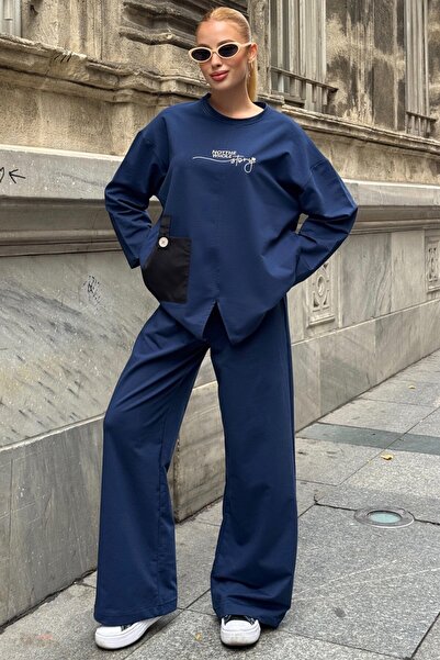 VAGGON Yazı Printed Casual Double Suit with Pocket Detail