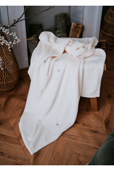 WELY HOME BABY TEKSTİL Wellsoft Peluş 100x110 Ekru Nakışlı Bebek Battaniyesi
