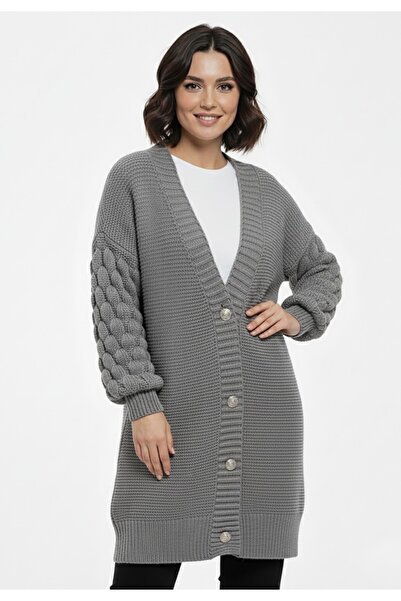 Figl Button cardigan - Oversized cardigan - Grey cardigan M1270 size L