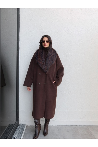 ESRAHELVACI Fur Collar Buttoned Long Coat