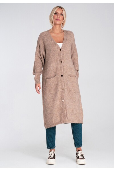 Figl Long cardigan for women - Cardigan with buttons - Brown cardigan M1237 size S