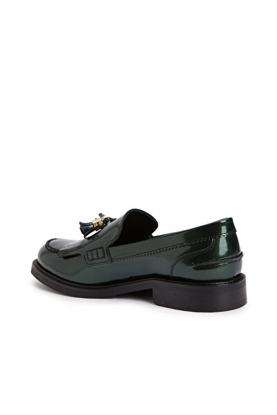 George Hogg Yeşil Kadın Püsküllü Rugan Deri Loafer