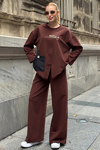 VAGGON Yazı Printed Casual Double Suit with Pocket Detail