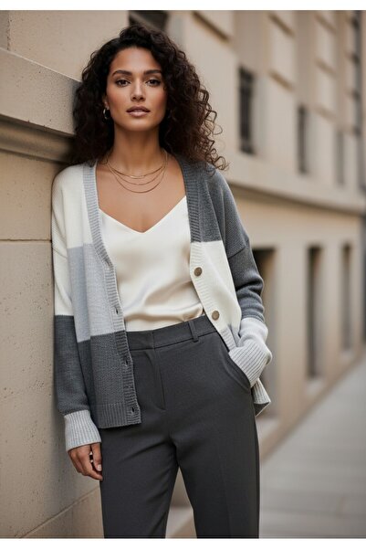 Figl Warm cardigan for women - Short cardigan for women - Gray cardigan M1245 size S