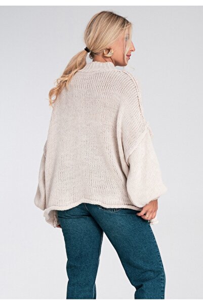 Figl Women's turtleneck sweater - Thick sweater for women - Beige sweater M1238 size XL