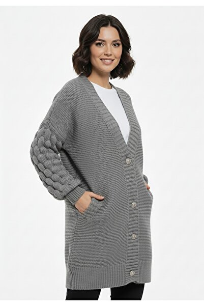 Figl Button cardigan - Oversized cardigan - Grey cardigan M1270 size S