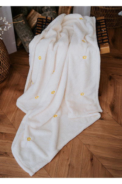WELY HOME BABY TEKSTİL Peluş 100x110 Ekru Nakışlı Bebek Battaniyesi