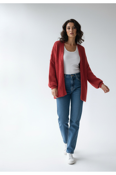 Figl Women's light and long cardigan - Red sweater cardigan M1264 size L