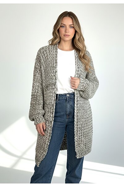 Figl Chunky knit cardigan - Wrap cardigan - Gray sweater M1277 size L