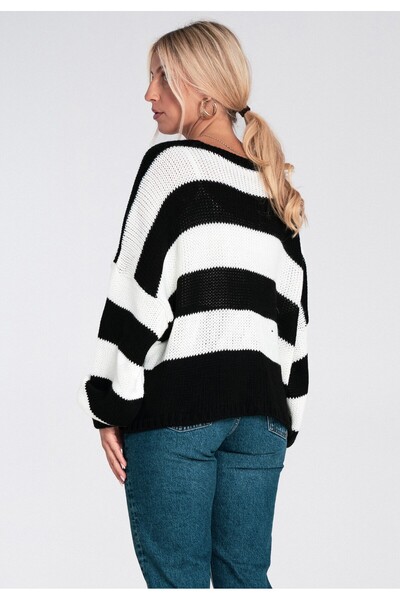 Figl Women's striped sweater - Knitted sweater - Black sweater M1244 size XL