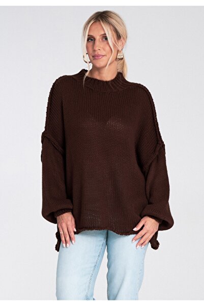 Figl Women's turtleneck sweater - Women's thick sweater - Brown sweater M1238 size XL