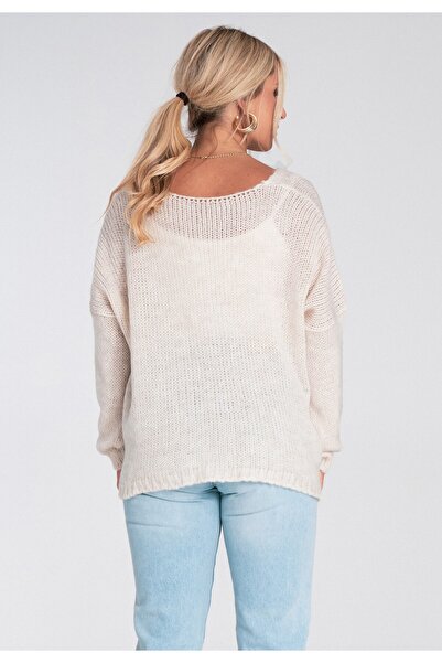 Figl Women's short cardigan - Sweater with decorative buttons - Beige sweater M1241 size L