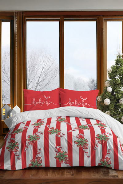 Helen George Jolly Nights Yeni Yıl Desenli Nevresim Takımı-Çift Kişilik(Pamuk-Polyester, Gizli Fermuar)