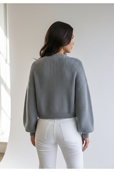 Figl Cardigan with buttons - Warm cardigan - Grey cardigan M1263 size M