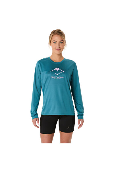 Asics FUJITRAIL LOGO LS TOP Kadın Cobalt Burst/Illuminate Green Uzun Kollu Ts...