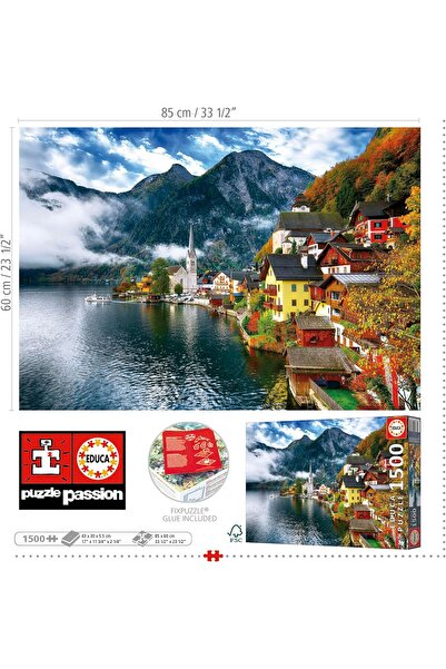 EDUCA - Hallstatt, Austria - 1500-piece jigsaw puzzle (includes puzzle glue) 33.5 x 23.6 in, 14+