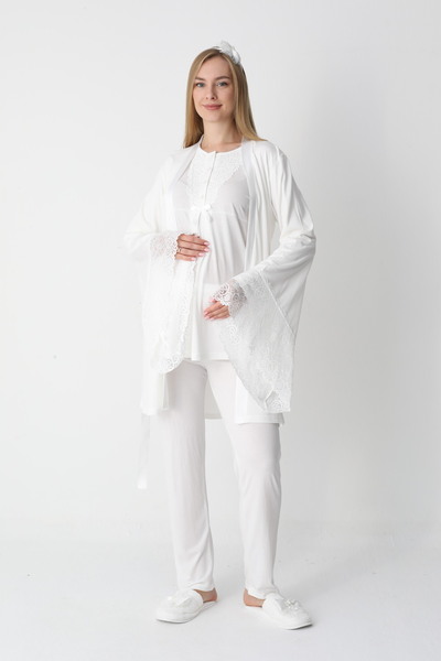 ERDENİZ TEKSTİL Maternity-Maternity Pajamas Set with Dressing Gowns Set of 3