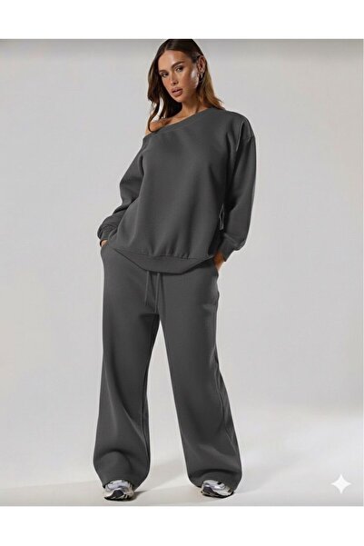 peri tower New Season Women's Off Shoulder O Oversized Two Thread Fabric Bottom-Top Tracksuit Set 0052