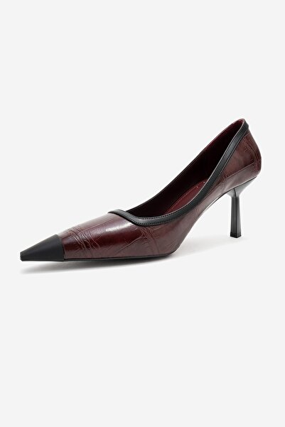 LuviShoes Rona Burgundy Print Matte Toe Women's Heeled Shoes