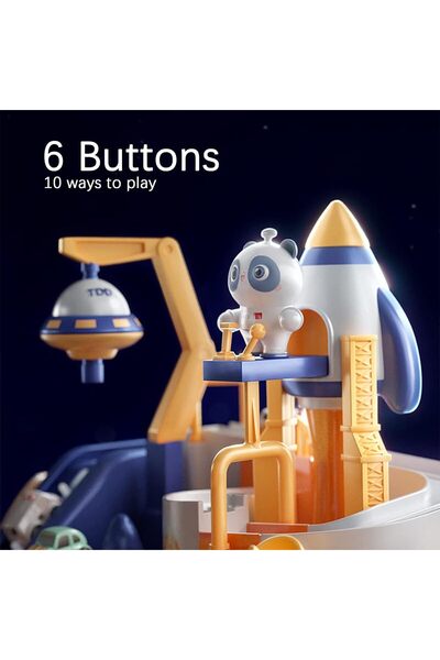 Mumoo bear Car Race Track Playset - Rescue Car with Panda Astronaut, Educational Garage Toy for Ages