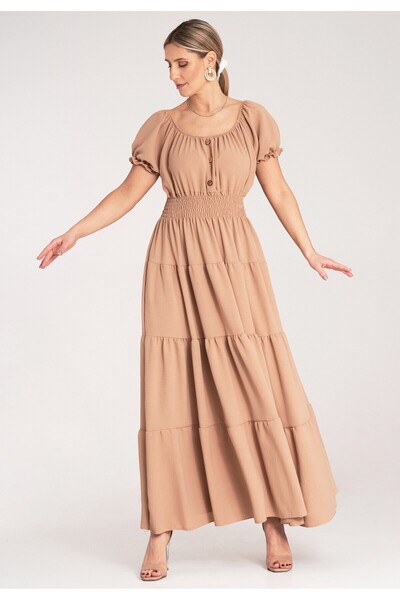 Figl Long summer dress with ruffles at the bottom – beige M1170 Universal