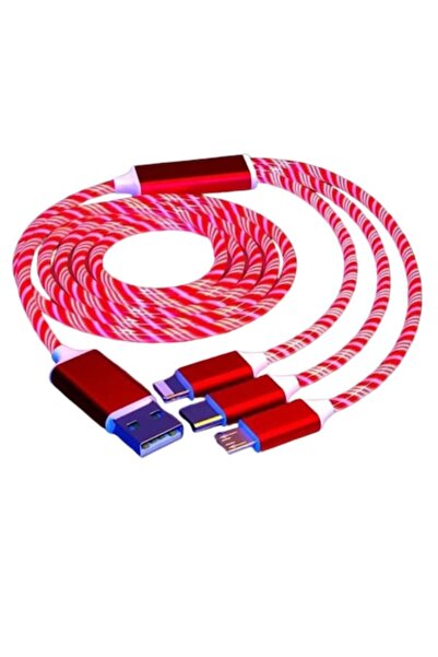 OEM 3-in-1 Charging Cable with Pink Flowing LED Light, 1.2 m