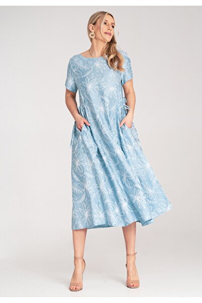 Figl Simple floral Printed dress with side ties – blue M1181 Universal