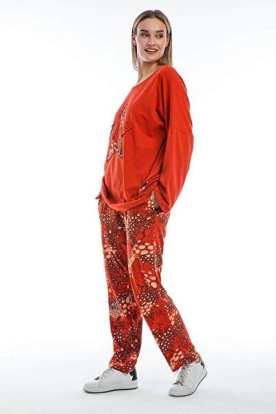 della moor Women's Tile Italian Leopard Pattern Low Sleeve Loose Pajama Set