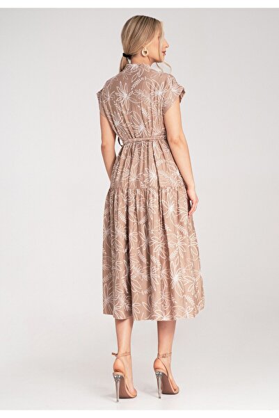 Figl Elegant Mock Neck long dress with Printed – brown M1180 Universal