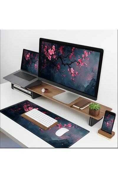 sgeteknoloji Sge Technology 65X25 cm Cherry Blossom Themed Anti-Slip Base Speed Surface Gamer Mouse Pad Gaming