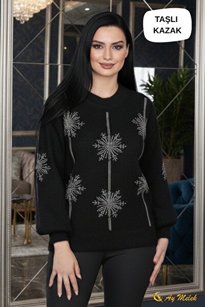 AYMELEK Tricotaj pentru femei Pulover cu detalii guler rotund Pulover cu text...