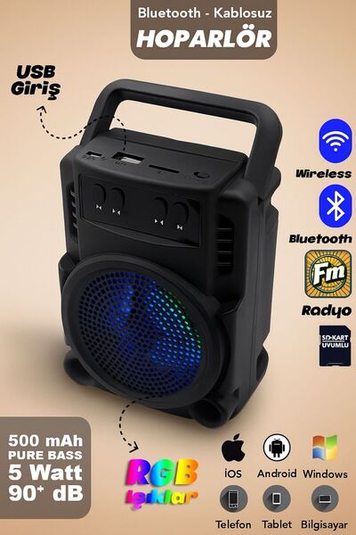 Uzak Store 1057 Işıklı Bluetooth Hoparlör Ses Bombası Yüksek Ses Fm Yeni 2024