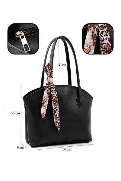 SHAKA Black Shk274 Faux Leather Zippered Single Compartment Hand, Arm and Shoulder Bag with Scarf Gift