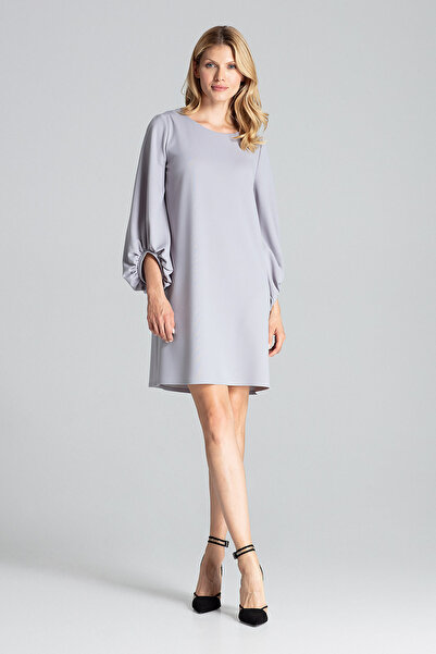 Figl Gray dress with puff sleeves and boat neckline - M693 size L/XL