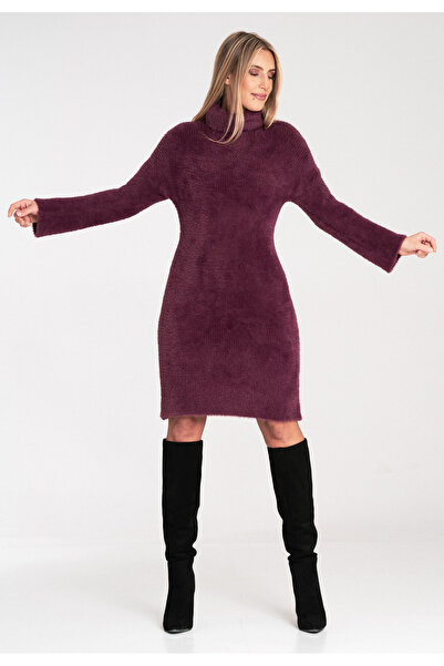 Figl Warm dress with high collar - Knitted dress - cherry M1096 size Universal
